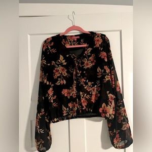 Black floral sheer blouse
